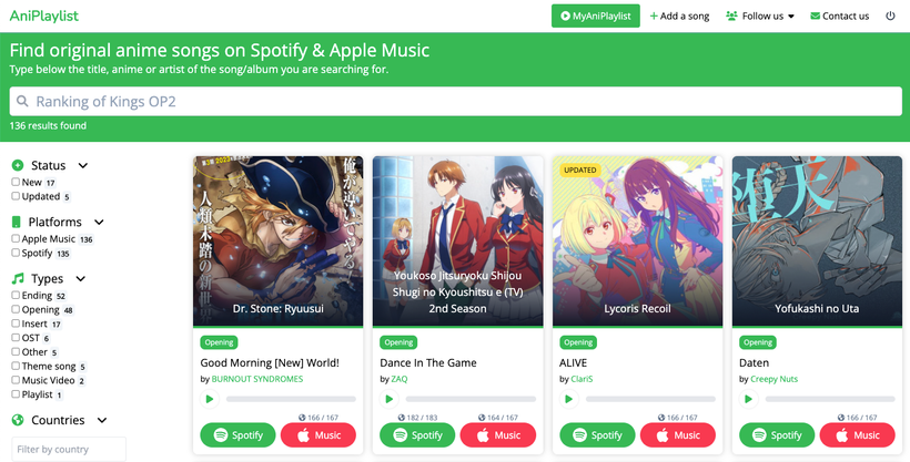 AniPlaylist  One Piece on Spotify & Apple Music